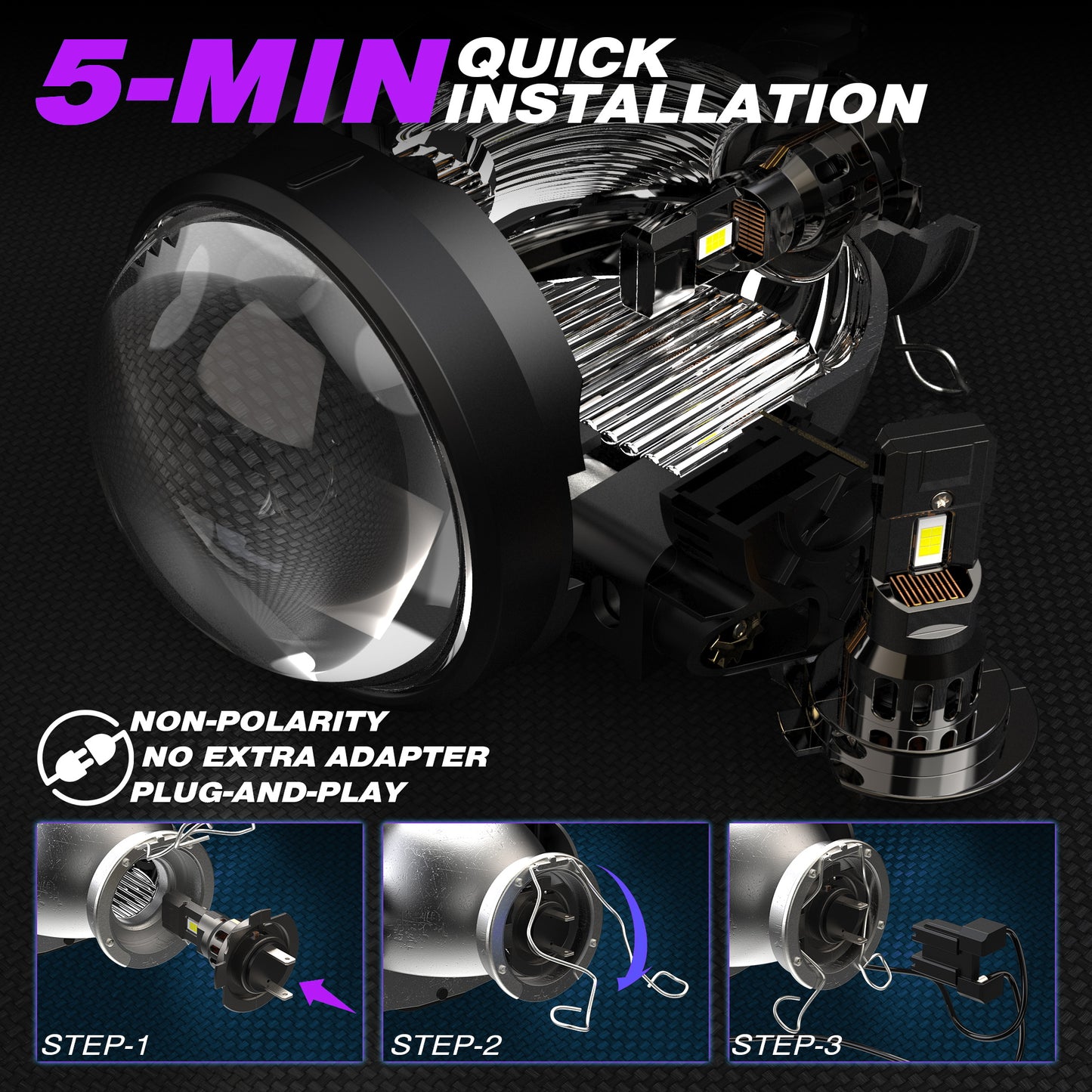 X-7SEVEN 1:1 Size X-Mini S Series 72W 10000LM Plug & Play H4 H7 LED Headlight LED Car Bulb For All Vehicles