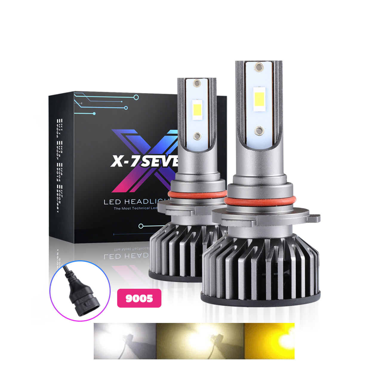 Faros antiniebla LED para coche X-7SEVEN, triple color, X-T1 Plus, serie triple, 3000K/4300K/6000K, 85W, 8500LM, H7, H1, H3, 9005 y 9006