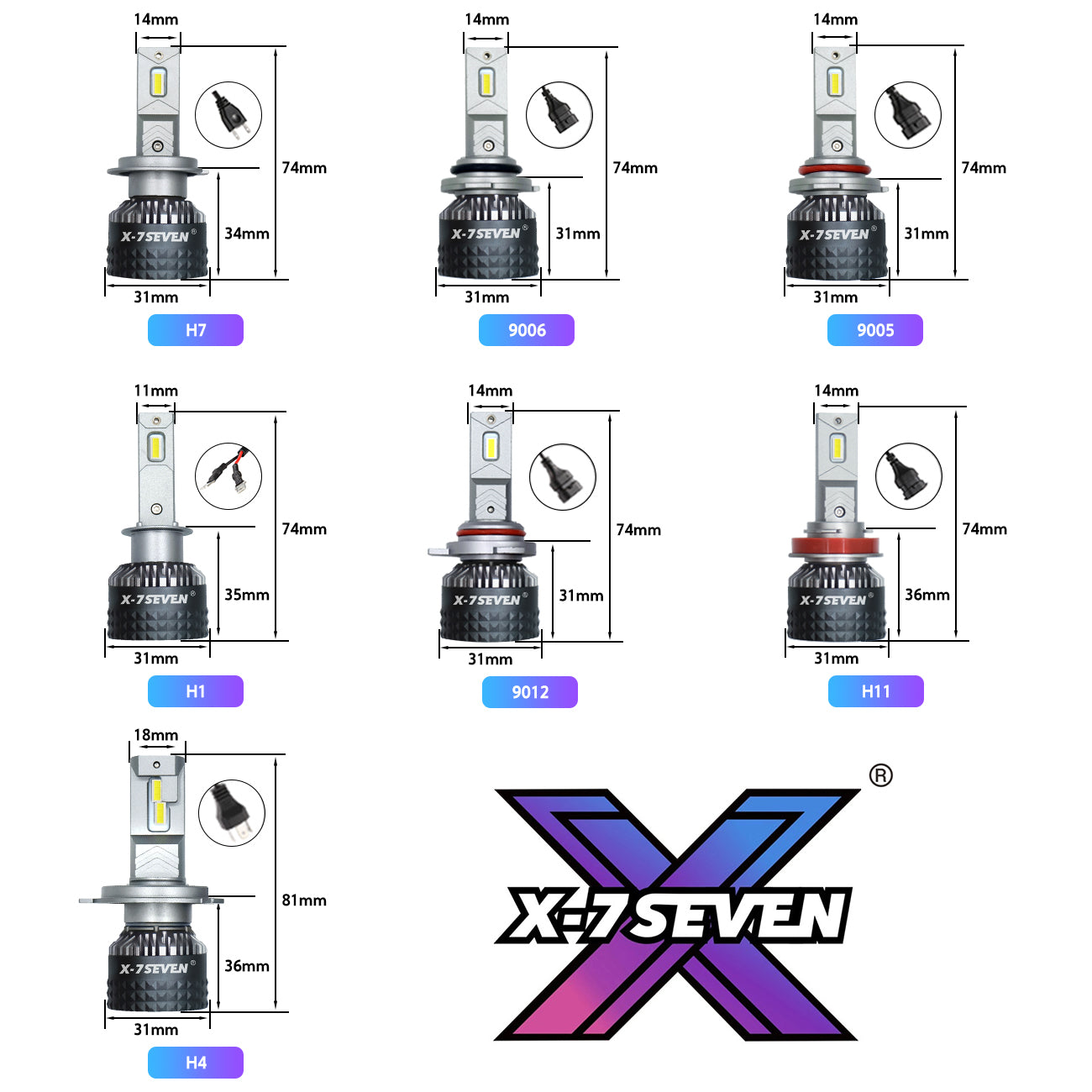 X-7SEVEN Premium Quality X-Zeus Pro Series 170W 35000LM H4 H7 H1 High Low Beam Faro Led Auto LED Headlight Bulb