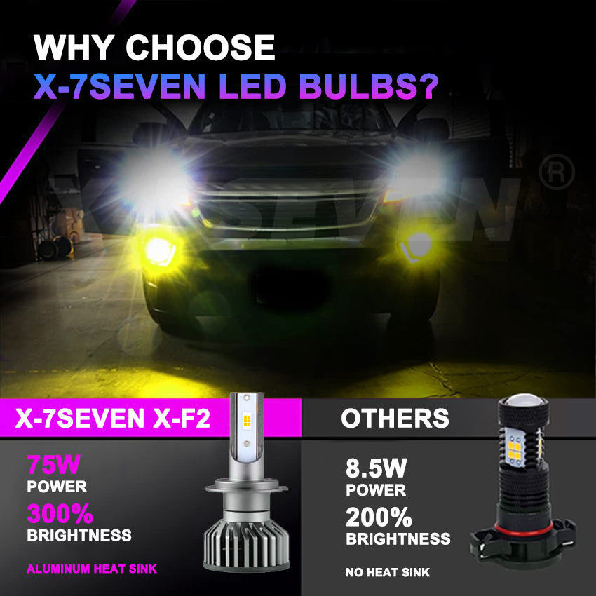 X-7SEVEN Auto Lighting System X-F2 3000K Series LED Headlight Bulbs Car LED Head Lamp Canbus 75W 7500lm LED 9005 H11 Fog Lights
